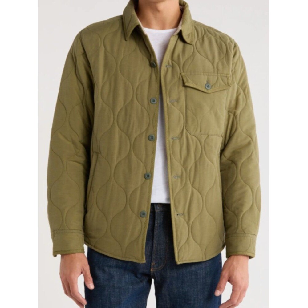 Lucky Brand Quilted Shirt Jacket Men S Olive Night Button Front Shacket Oversize